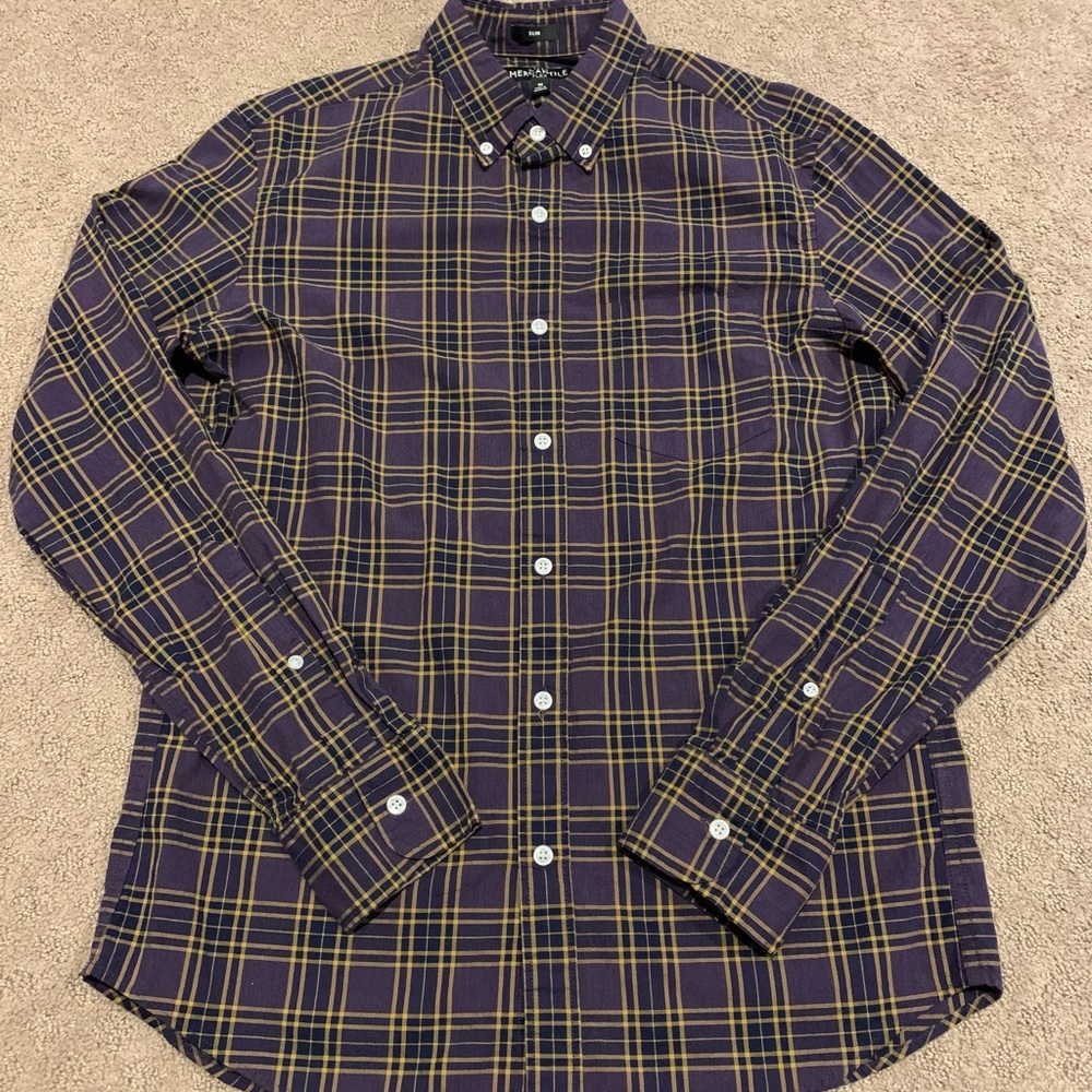J. Crew Mercantile Flex Shirt Medium Purple Gold